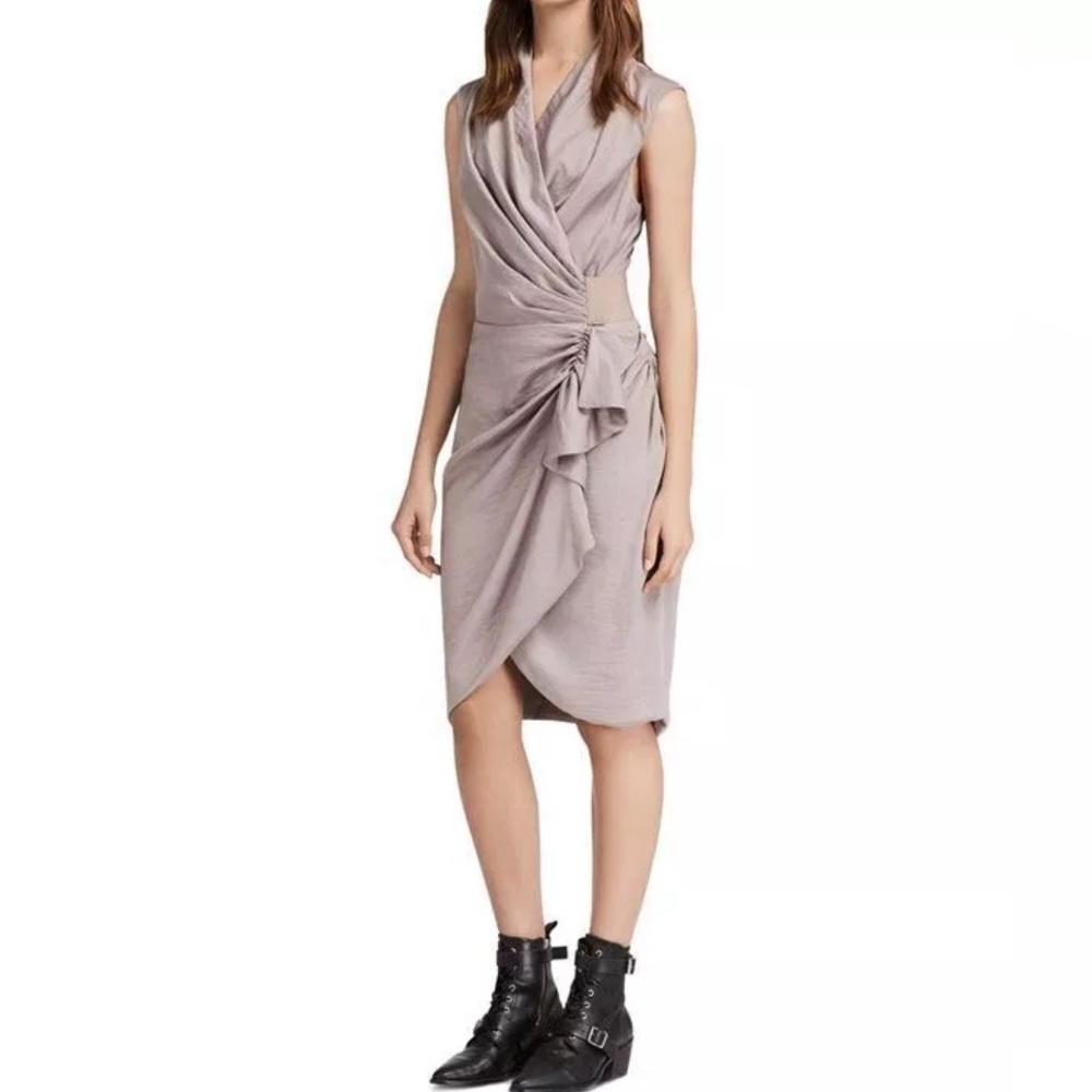 NWT $ 228 All Saints Cancity Gathered Dress In Washed Pink Size 6 NWT